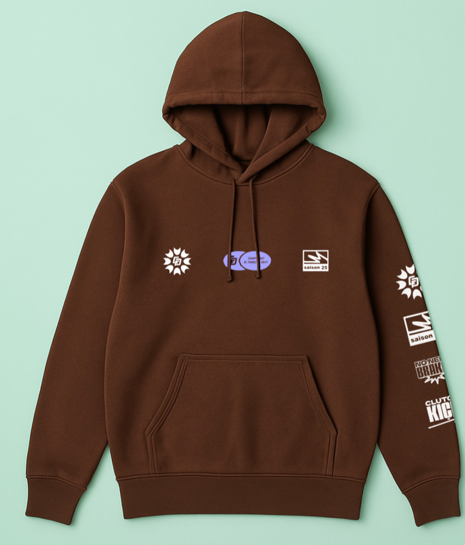 Hoodie Marron CFD x Light On Art – merch officiel Championnat de France de Drift